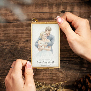 Personalized Watercolor Portrait Married Frame Ornament, 1st Christmas Wedding Photo Gifts for Newlywed