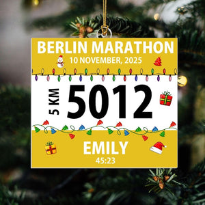 Personalized Race Bib Christmas Ornament, Cross Country Marathon Runner Gifts, Custom Running Christmas Tree Decor, Gift for Marathon Lovers