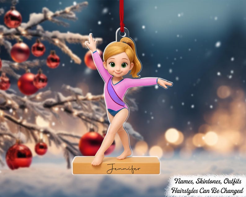 3D Effect Gymnastic Girl Personalized Acrylic Ornament, Girl Gymnastics Christmas Decor, Balance Beam Gift for Daughters, Kids, or Athletes