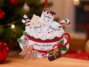 Personalized Resin Family Ornament, Coffee Cup Christmas Family Ornament, Marshmallow Family Of 3,4,5,Xmas Ornament 2025, Christmas Decor.