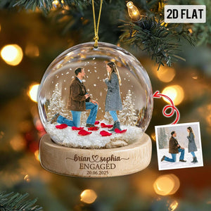 2D FLAT Personalized Photo Engagement Acrylic Ornament, 1st Christmas Married Ornament, Engaged Keepsake Ornament, Newlywed Couple Gift