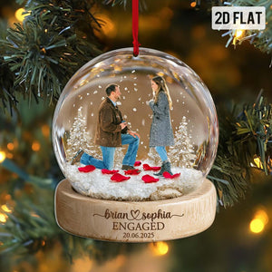2D FLAT Personalized Photo Engagement Acrylic Ornament, 1st Christmas Married Ornament, Engaged Keepsake Ornament, Newlywed Couple Gift