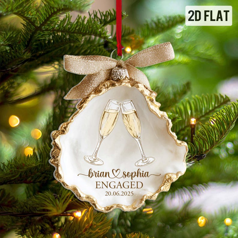 2D FLAT Personalized Engagement Acrylic Ornament, Our First Christmas Engaged Keepsake, Couple Ornament, Married Ornament, Wedding Ornament