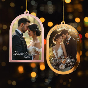 Custom Photo First Christmas Engaged Ornament, Personalized Engagement Ornament, Newlywed Gift For Couple, Wedding Keepsake, 1st Married
