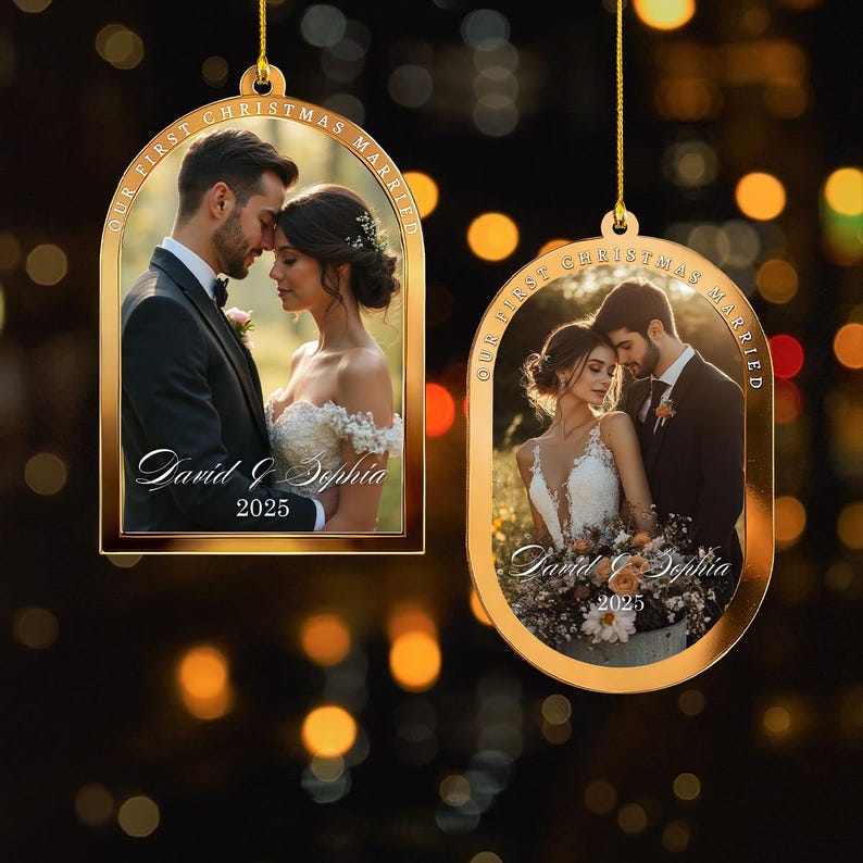 Custom Photo First Christmas Engaged Ornament, Personalized Engagement Ornament, Newlywed Gift For Couple, Wedding Keepsake, 1st Married