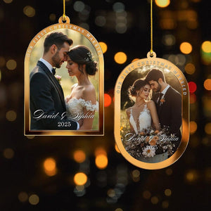 Custom Photo First Christmas Engaged Ornament, Personalized Engagement Ornament, Newlywed Gift For Couple, Wedding Keepsake, 1st Married