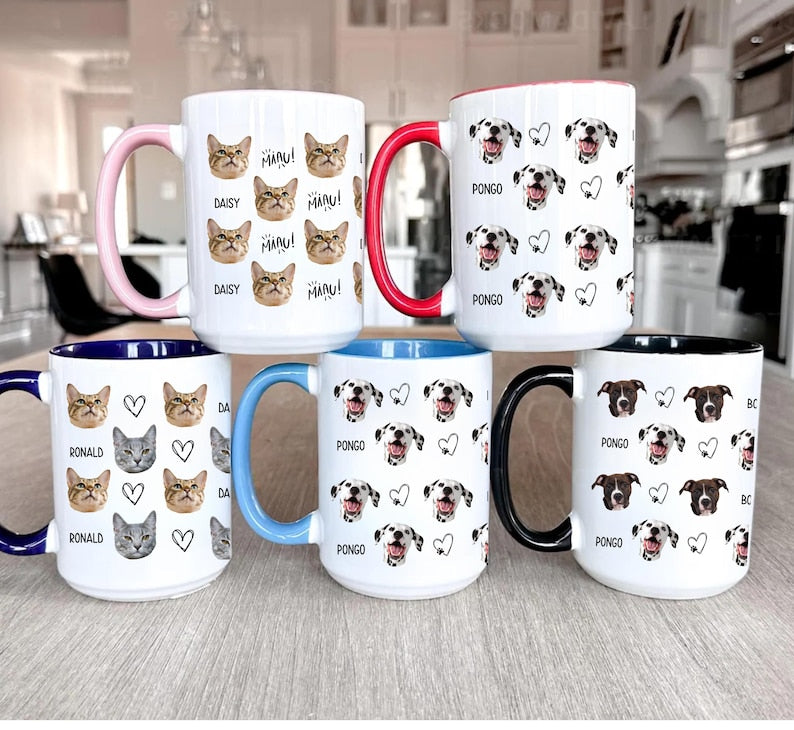 Personalized Pet Photo Ceramic Mug : Custom Dog or Cat Iced Coffee Cup