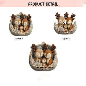 Personalized Deer Family Layered Wood Ornament, Custom Reindeer Christmas Tree Ornament, Woodland Animal Home Decor, Holiday Gift for Family
