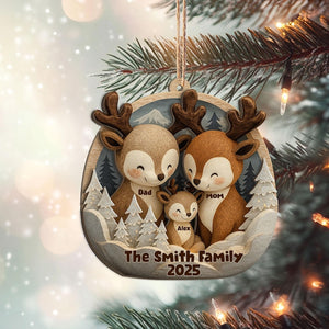 Personalized Deer Family Layered Wood Ornament, Custom Reindeer Christmas Tree Ornament, Woodland Animal Home Decor, Holiday Gift for Family