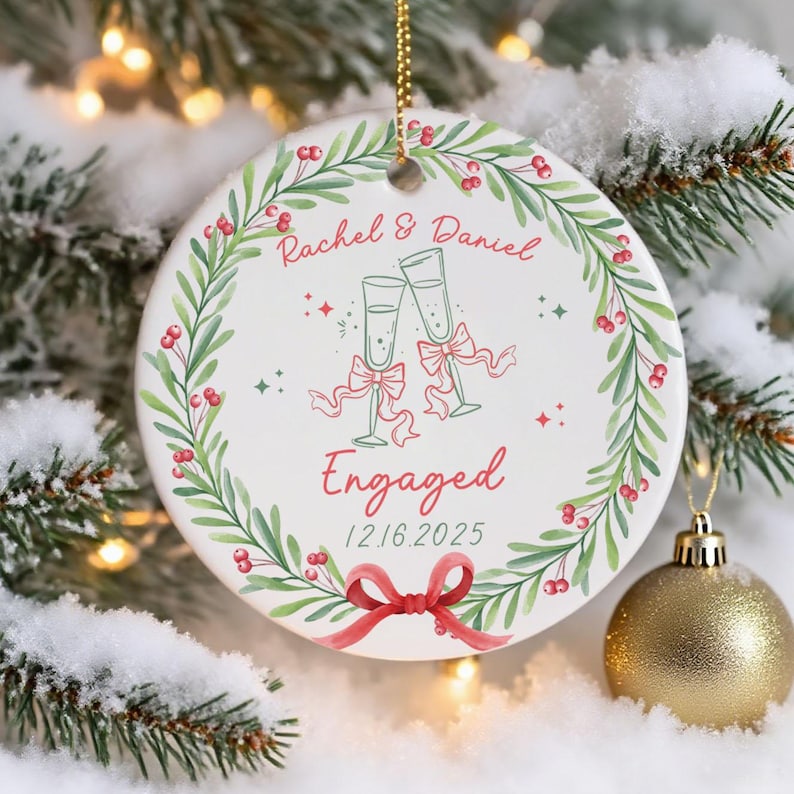 Custom Engagement Gifts for Couple: Engaged Bauble, 1st Christmas Engaged Baubles, Keepsake Gifts, Newlywed Gifts, Engagement Ornament