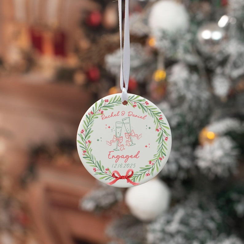 Custom Engagement Gifts for Couple: Engaged Bauble, 1st Christmas Engaged Baubles, Keepsake Gifts, Newlywed Gifts, Engagement Ornament