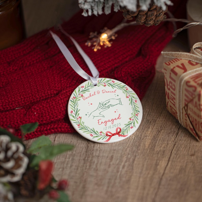 Custom Engagement Gifts for Couple: Engaged Bauble, 1st Christmas Engaged Baubles, Keepsake Gifts, Newlywed Gifts, Engagement Ornament