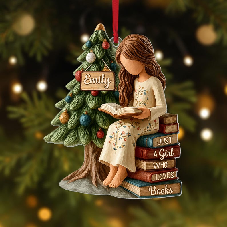 Personalized Just A Girl Who Loves Books 2D Flat Acrylic Ornament, Reading Gift For Book Lover,Bookworm Xmas Gift For Readers,Christmas Gift