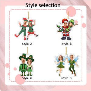 Personalized Funny Couple Photo Ornament 2025, Custom Face Elf Ornament for Husband Wife, Valentine Christmas Wedding Anniversary Gift