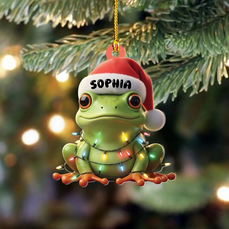 Personalized Frog Christmas Ornament, Cute Frog Ornament, Custom Christmas Frog Keepsake, Funny Animal Ornament, Frog Lover Ornament Gift