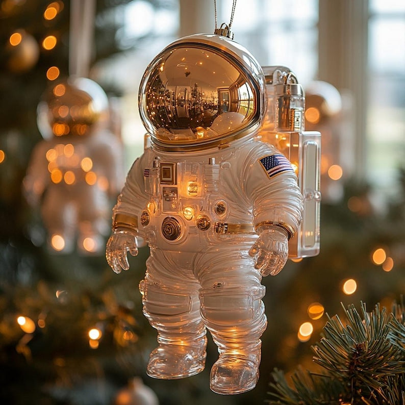 Custom Astronaut Christmas Ornament, Glass Space Suit Tree Decoration For Sci-Fi Lovers