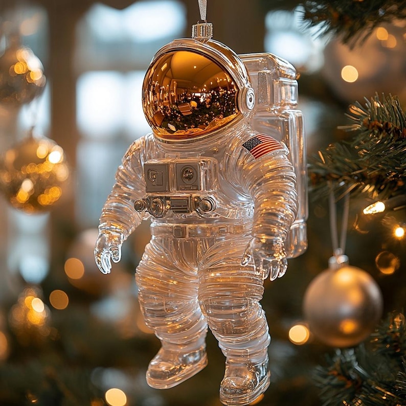 Custom Astronaut Christmas Ornament, Glass Space Suit Tree Decoration For Sci-Fi Lovers
