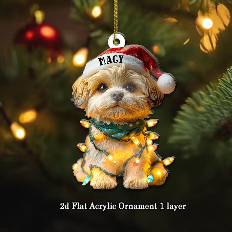 Customized Name Shih Tzu Christmas Ornament, Dog First Christmas FLAT Ornament, Personalized Puppy Ornament