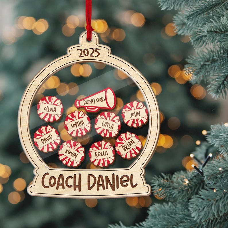 Personalized Cheer Coach 4D Shaker Ornament 2025, Custom Team Names Ornament, Cheerleader Gift for Coach, Cheerleading Christmas Ornament