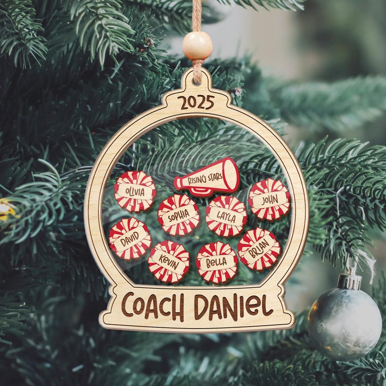 Personalized Cheer Coach 4D Shaker Ornament 2025, Custom Team Names Ornament, Cheerleader Gift for Coach, Cheerleading Christmas Ornament