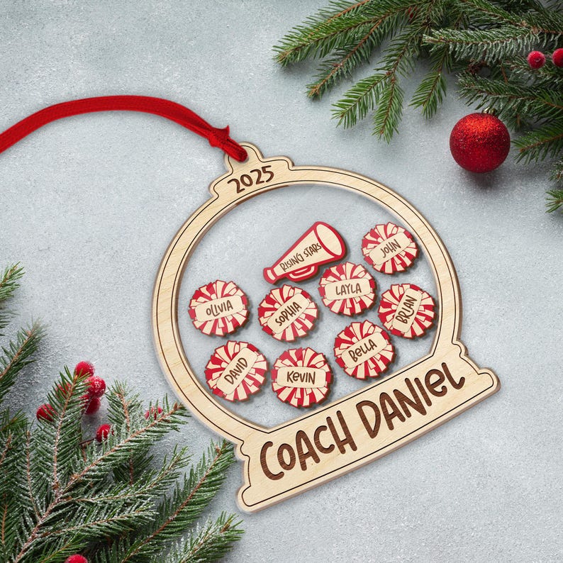 Personalized Cheer Coach 4D Shaker Ornament 2025, Custom Team Names Ornament, Cheerleader Gift for Coach, Cheerleading Christmas Ornament