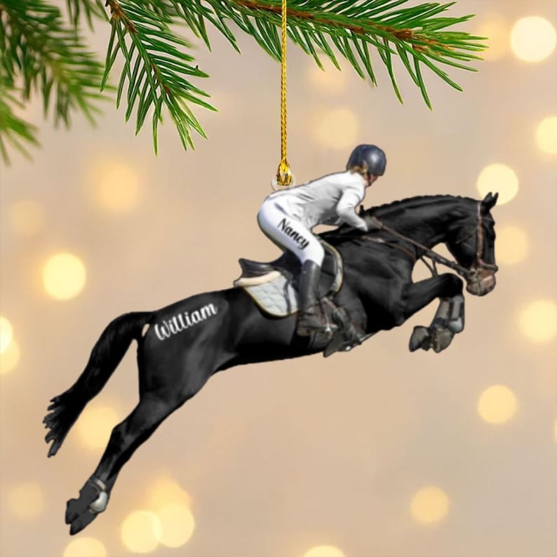 Personalized Equestrian Girl 2D Flat Ornament, Custom Acrylic Christmas Ornament for Riders, Unique Horse Lover Keepsake, Gift for Women