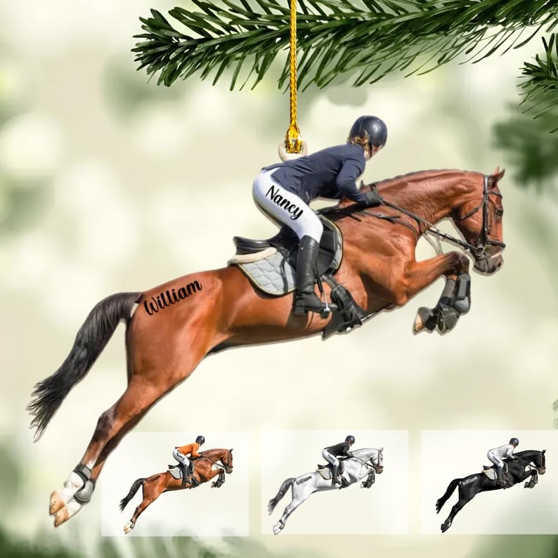 Personalized Equestrian Girl 2D Flat Ornament, Custom Acrylic Christmas Ornament for Riders, Unique Horse Lover Keepsake, Gift for Women
