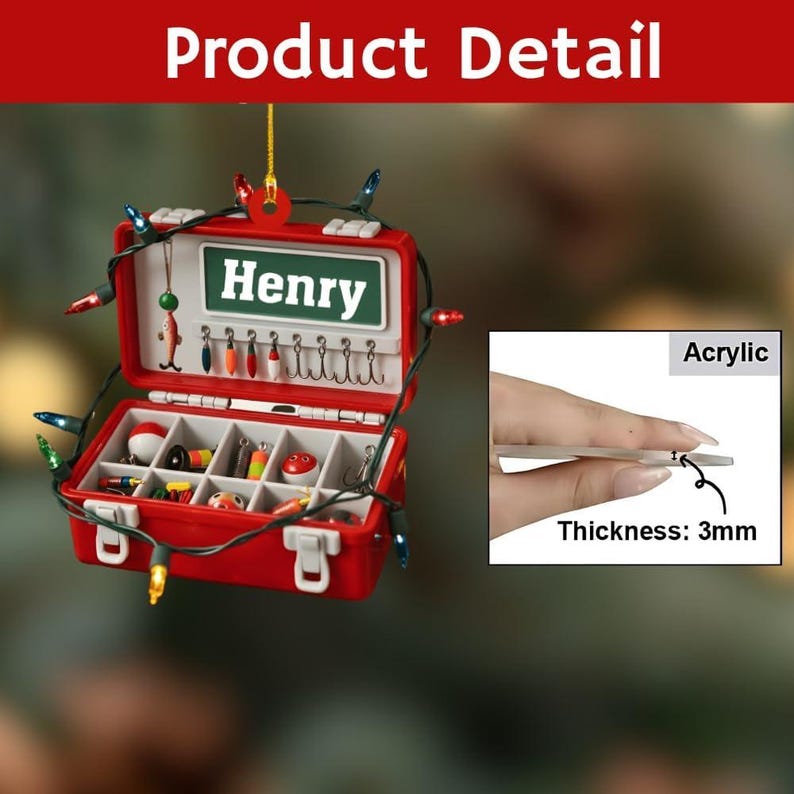 Fishing Tackle Box Ornament 2025, Personalized Fishing 2D Flat Ornaments for Christmas Tree