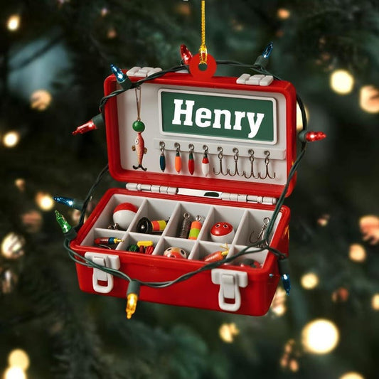 Fishing Tackle Box Ornament 2025, Personalized Fishing 2D Flat Ornaments for Christmas Tree