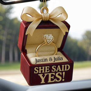 Personalized Engagement Ornament, She Said Yes, Custom Names, Our First Christmas Engaged 2025, Gift for Couple, Ring Box Gift