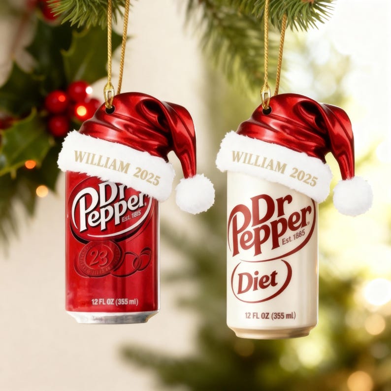 Custom Dr Pepper Ornament 2025, Personalized Soda Lover Gift, Funny Christmas Tree Decoration