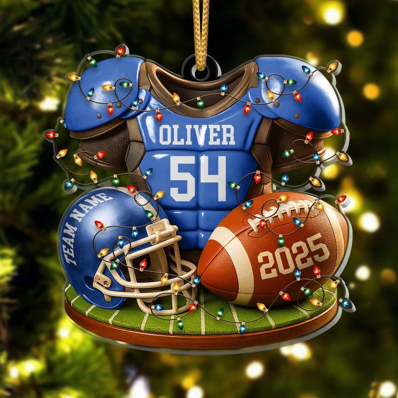 Personalized Football Ornament 2025: Custom Jersey & Helmet Keepsake