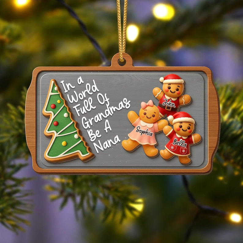 Personalized Nana Ornament 2025, Gingerbread Family Wood Keepsake