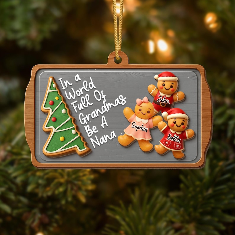Personalized Nana Ornament 2025, Gingerbread Family Wood Keepsake