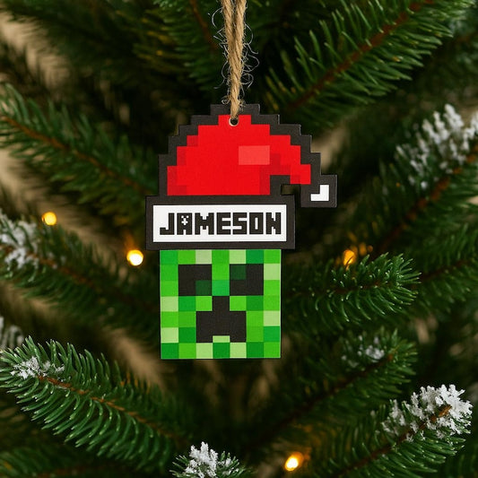 Personalized Santa Creeper Ornament, Gamer Christmas Gift, Custom Holiday Gift, Funny Christmas Decoration, Unique Christmas Ornament