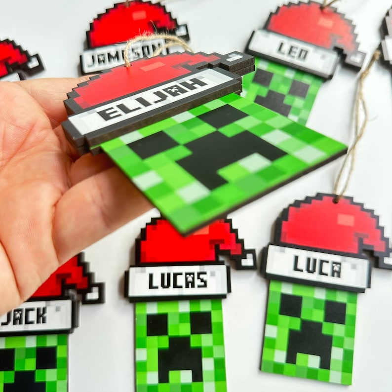 Personalized Santa Creeper Ornament, Gamer Christmas Gift, Custom Holiday Gift, Funny Christmas Decoration, Unique Christmas Ornament,