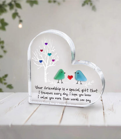Sea Glass Birds Art Friendship Heart Plaque, Meaningful Gift for Best Friend, Christmas Gift, Besties Keepsake, Thank You Gift For Friend