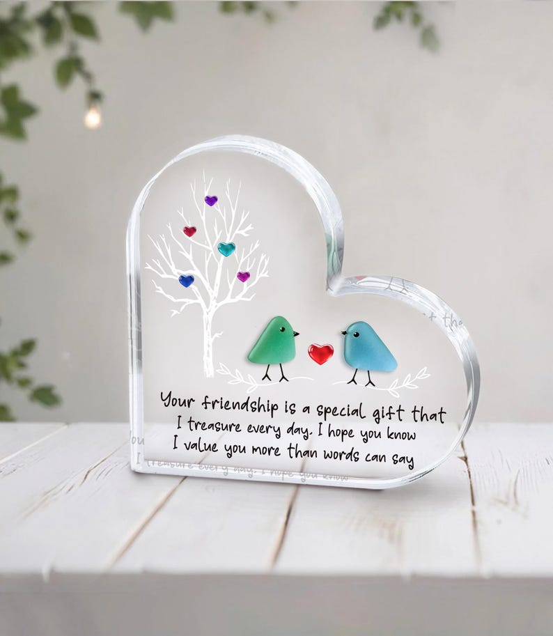 Sea Glass Birds Art Friendship Heart Plaque, Meaningful Gift for Best Friend, Christmas Gift, Besties Keepsake, Thank You Gift For Friend