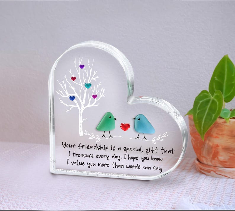 Sea Glass Birds Art Friendship Heart Plaque, Meaningful Gift for Best Friend, Christmas Gift, Besties Keepsake, Thank You Gift For Friend