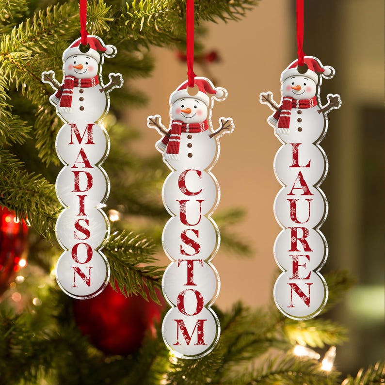 Festive Snowman Family Christmas Ornament, Personalized for Large Families, Grandparents, Grandchildren, New Home, Extended Family Gift