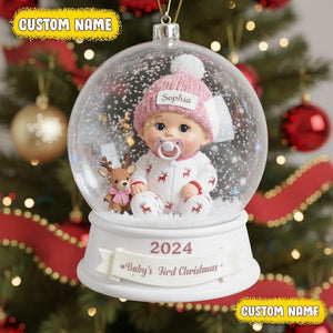 Personalized Baby's 1st Christmas Ornament 2025, Custom Name Snow Globe Keepsake Gift for Baby Girl's First Christmas, 2d Flat Ornament