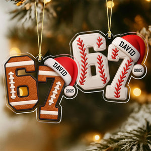Custom Name 67 Sport Ornament, Acrylic Soccer Baseball Volleyball Basketball Ornament, Six Seven Gen Alpha Humor, Funny Slang 67 Meme Gift