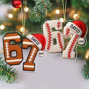 Custom Name 67 Sport Ornament, Acrylic Soccer Baseball Volleyball Basketball Ornament, Six Seven Gen Alpha Humor, Funny Slang 67 Meme Gift