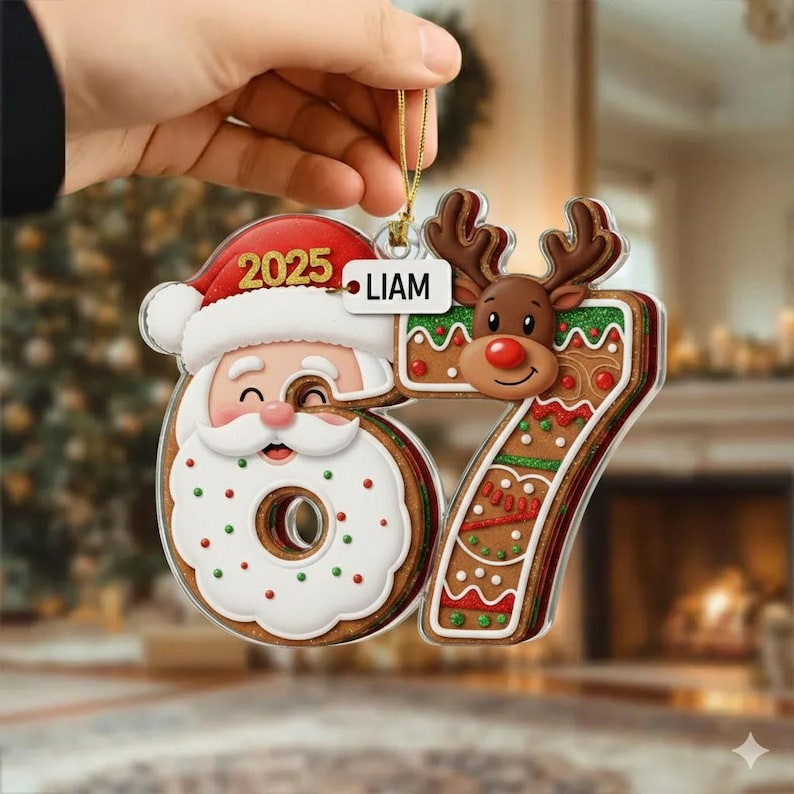 Six Seven Christmas Acrylic Ornament, Teen Slang Ornament, Funny Teenager Ornament, 67 Six Seven Santa Ornament, Gen Z Tween Ornament