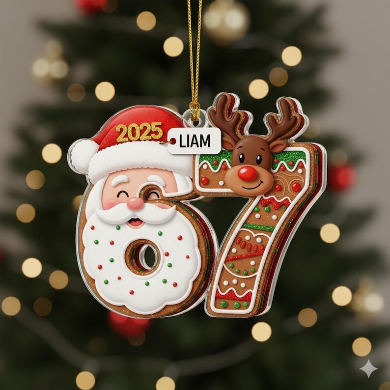 Six Seven Christmas Acrylic Ornament, Teen Slang Ornament, Funny Teenager Ornament, 67 Six Seven Santa Ornament, Gen Z Tween Ornament
