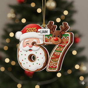 Six Seven Christmas Acrylic Ornament, Teen Slang Ornament, Funny Teenager Ornament, 67 Six Seven Santa Ornament, Gen Z Tween Ornament