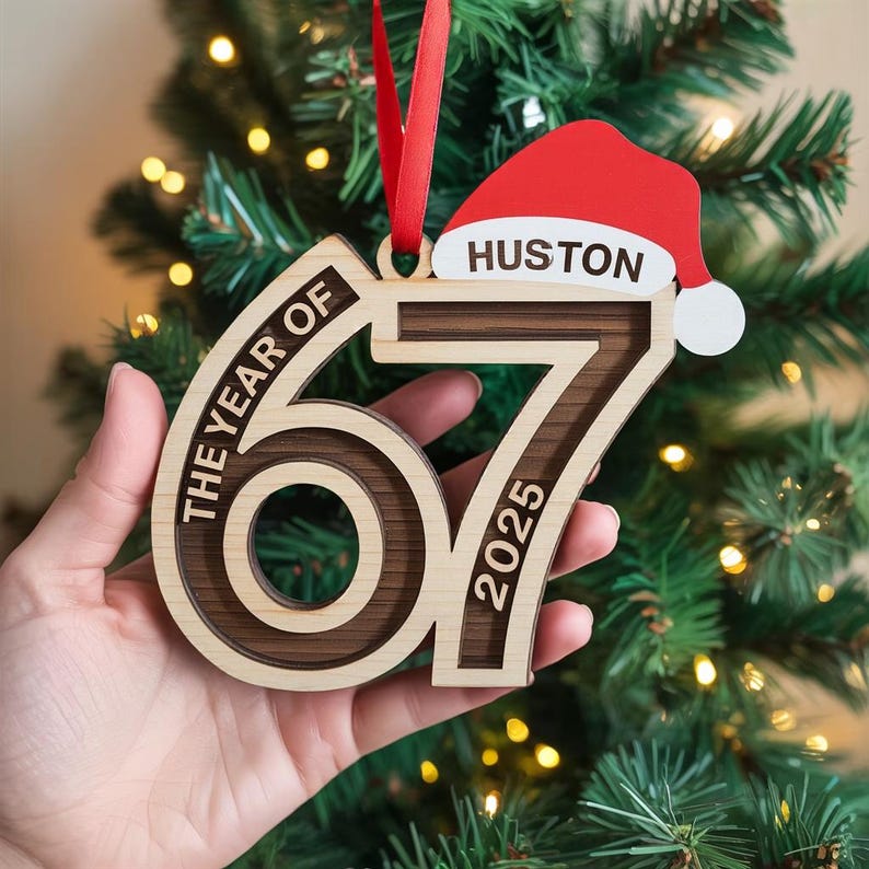 Custom Name Viral 67 Wood Ornament, Six Seven Ornament, Teen Slang Ornament, Funny Teenager Ornament, Christmas Santa 67 Ornament, Gen Z