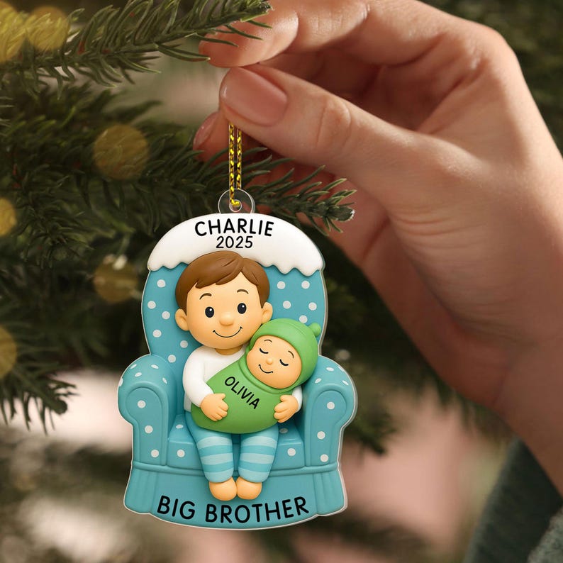 Custom Big Brother Acrylic Ornament 2025 Custom 2D Flat Christmas Ornament for Sibling Announcement, New Baby Gift for Brother
