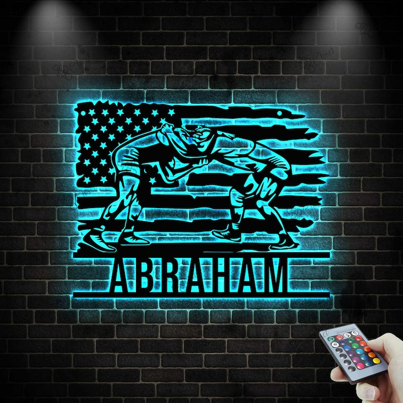 Custom Name Wrestling LED Metal Art, Personalized Wall Decor for Athletes, Wrestler Name Sign, Wrestling Coach Gift, Sports Sign Home Decor