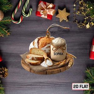 Custom 2D Flat Sourdough Bread Jar Ornament 2025 Handmade Bread & Flour Scene, Personalized Kitchen Lover Christmas Decoration